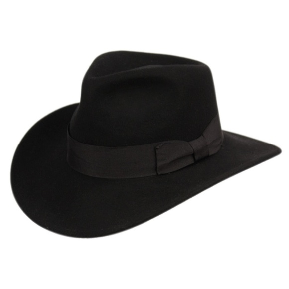 Black Wool Indiana Jones Fedora Hat 